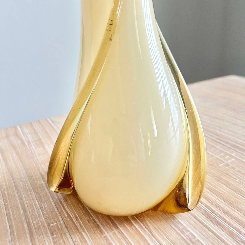 Vintage MCM Hand Blown Amber and Cream Glass Vase by Cristalleria Fratelli Betti